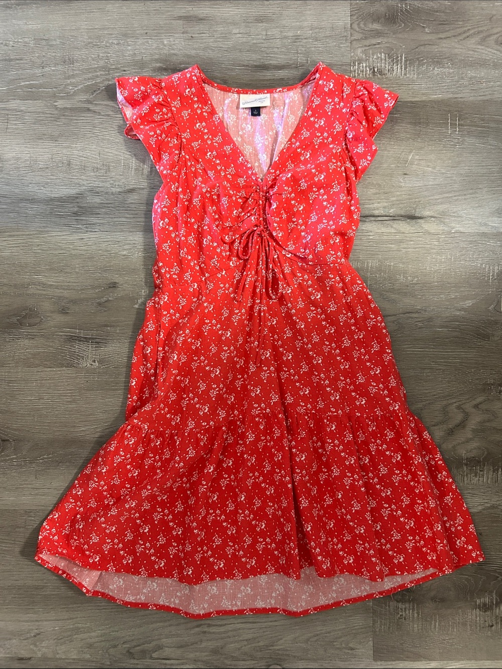 Universal Thread Red Floral Tie-Front Midi Dress